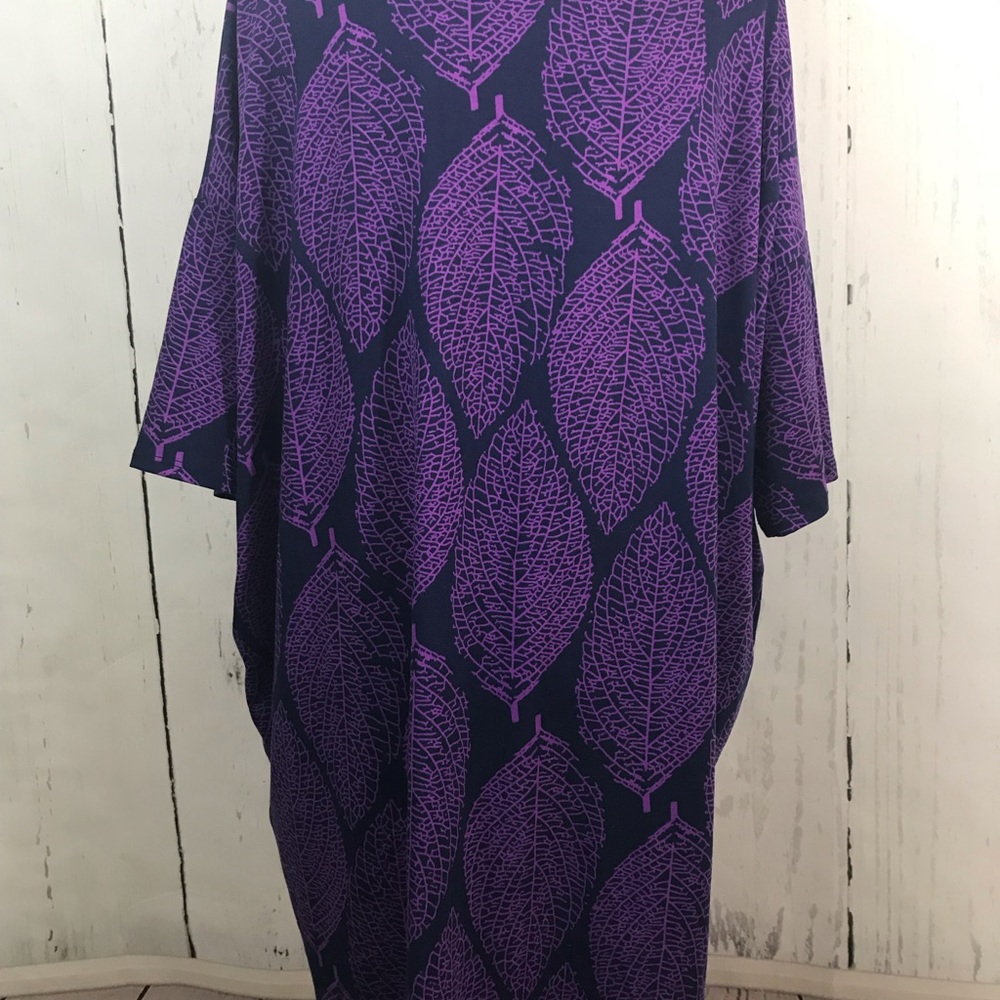 Lularoe Irma, NWOT, purple leaves over navy. - Picture 2 of 6